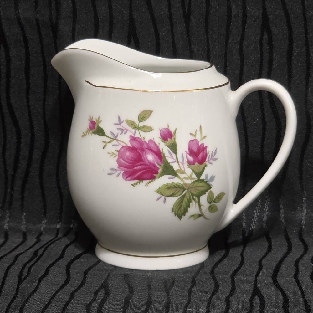 Vintage Fine China Creamer Pink Rose Floral Gold Trim Japan Cream Pitcher 5"